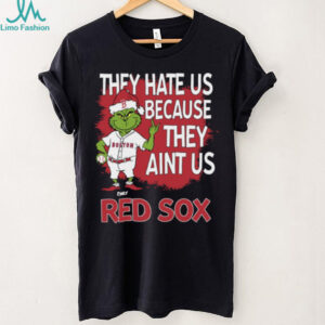 Personalized Boston Red Sox Grinch Christmas Tee, Funny Santa Baseball Shirt with Quote They Hate Us Ain’t Us, MLB Gift