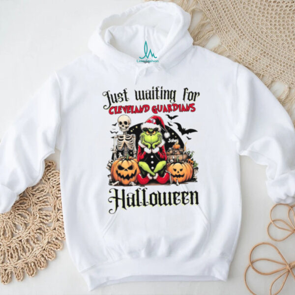 Just Waiting for Cleveland Guardians Halloween Shirt – Custom Name Grinch MLB Tee – Personalized Spooky Baseball Gift