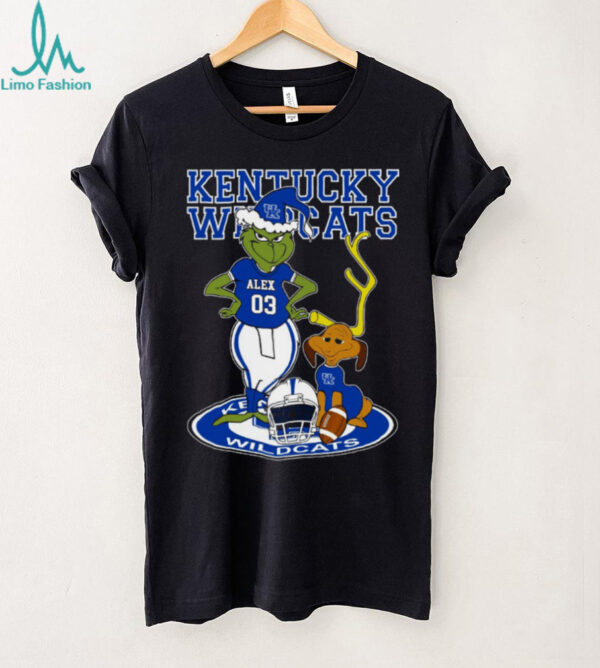 Kentucky Wildcats NCAA Football Grinch and Dog Shirt – Custom Name Fan Tee – Personalized Holiday Gift & Christmas Outfit Idea