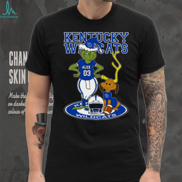 Kentucky Wildcats NCAA Football Grinch and Dog Shirt – Custom Name Fan Tee – Personalized Holiday Gift & Christmas Outfit Idea