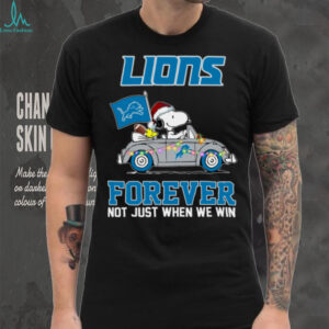 Lions Football Snoopy Driving Car Forever Not Just When We Win Merry Christmas Light Shirt