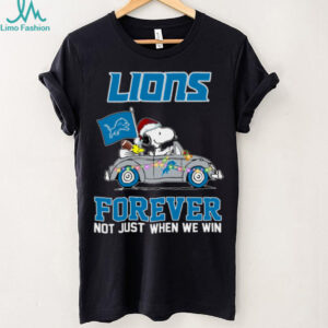Lions Football Snoopy Driving Car Forever Not Just When We Win Merry Christmas Light Shirt
