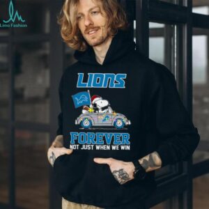 Lions Football Snoopy Driving Car Forever Not Just When We Win Merry Christmas Light Shirt