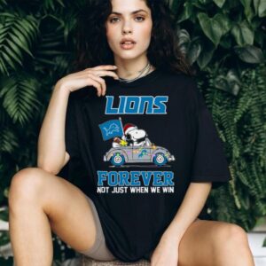 Lions Football Snoopy Driving Car Forever Not Just When We Win Merry Christmas Light Shirt