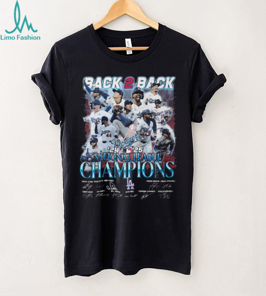 Los Angeles Dodgers 2025 National League Champions Back 2 Back Signature Unisex T Shirt Los Angeles Dodgers 2025 National League Champions Back 2 Back Signature Unisex T Shirt
