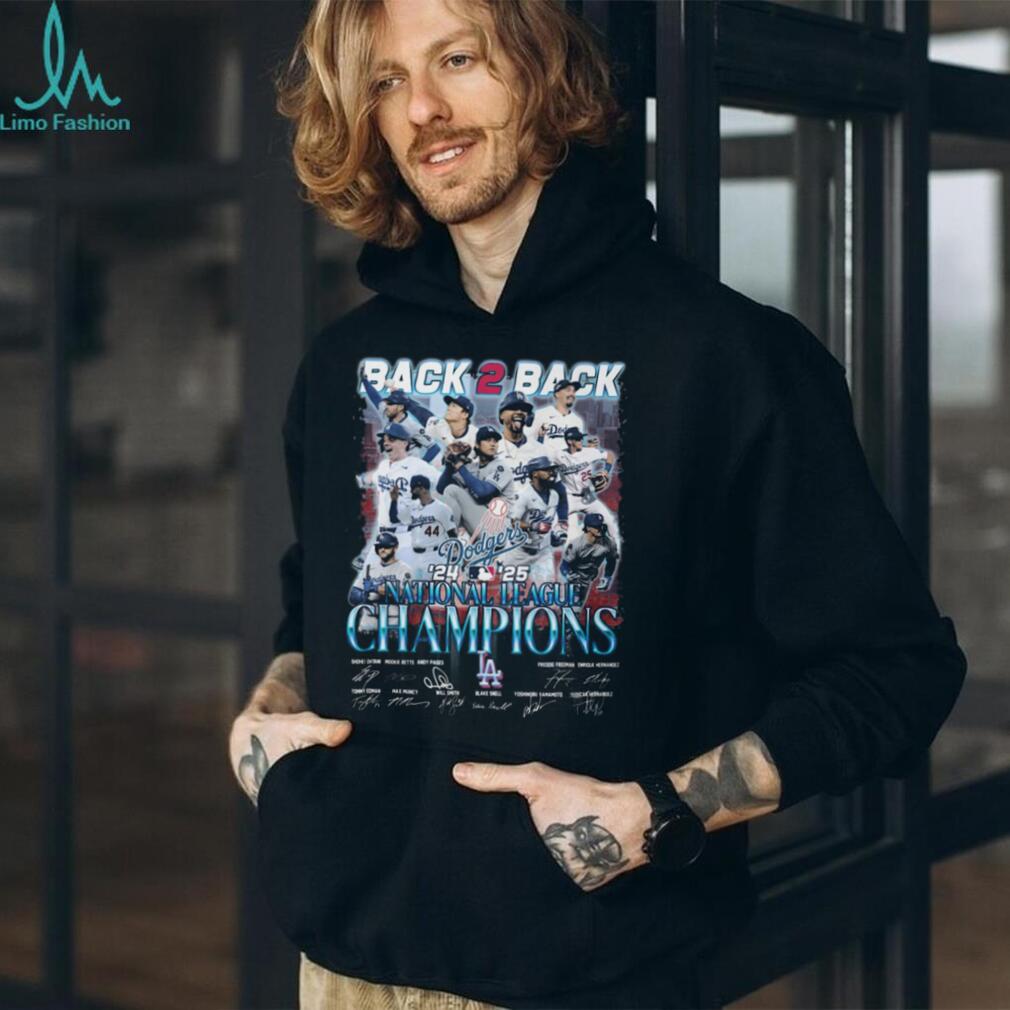 Los Angeles Dodgers 2025 National League Champions Back 2 Back Signature Unisex T Shirt Los Angeles Dodgers 2025 National League Champions Back 2 Back Signature Unisex T Shirt