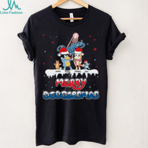 Los Angeles Dodgers Bluey Family Christmas Shirt – MLB Fan Tee – Personalized Holiday Gift Baseball Outfit with Custom Name