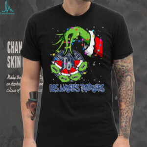 Los Angeles Dodgers Grinch Christmas Lights T Shirt – Personalized MLB Fan Tee with Custom Baseball Gift