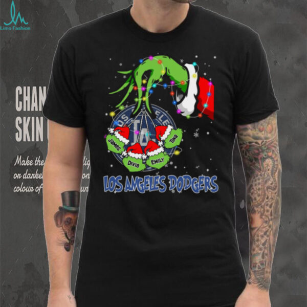 Los Angeles Dodgers Grinch Christmas Lights T Shirt – Personalized MLB Fan Tee with Custom Baseball Gift