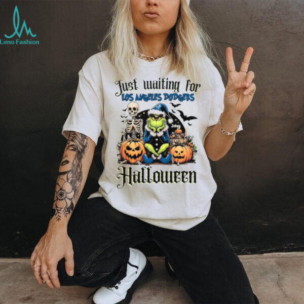 Los Angeles Dodgers Halloween Shirt – Just Waiting for October Fun – Grinch Custom Name MLB Baseball Fan Tee