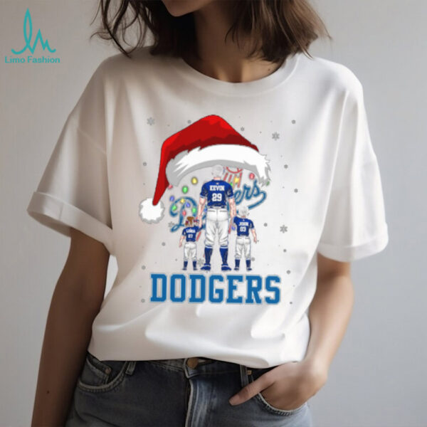 Los Angeles Dodgers Santa Christmas Lights Matching Shirt – Personalized MLB Fan Tee – Custom Holiday Baseball Gift for Families
