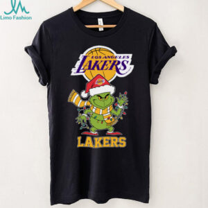 Los Angeles Lakers Christmas Grinch Santa Hat Holiday 2025 TShirt