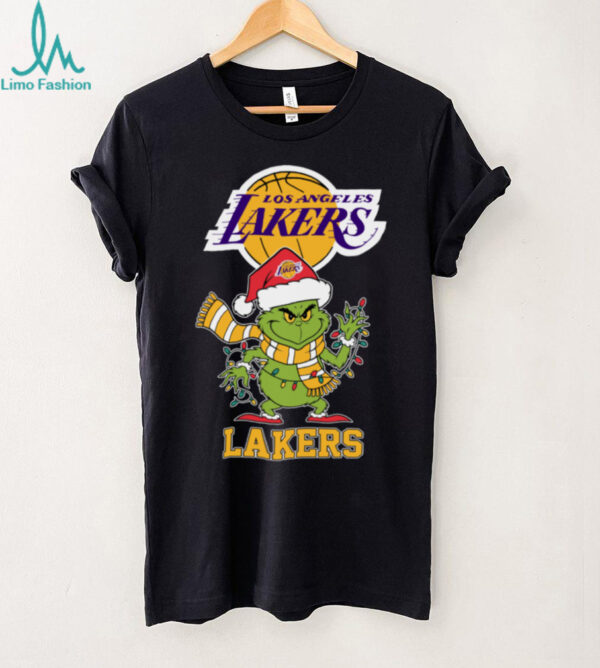 Los Angeles Lakers Christmas Grinch Santa Hat Holiday 2025 TShirt