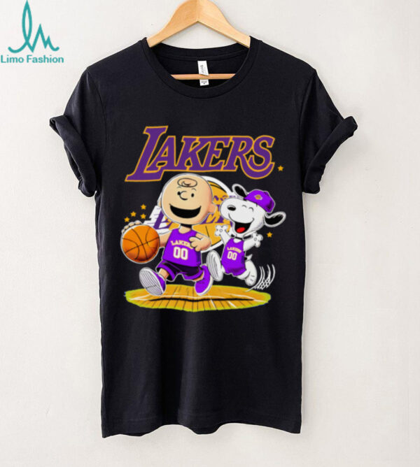 Los Angeles Lakers X Charlie Brown And Snoopy Playing Basketball Shirt