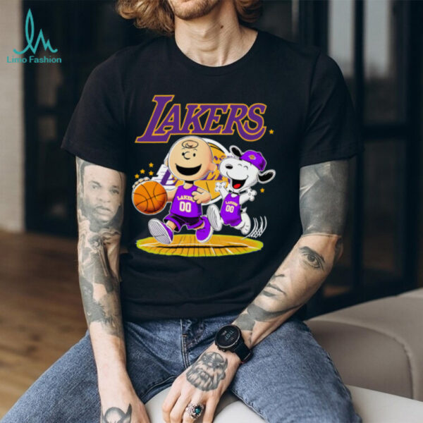 Los Angeles Lakers X Charlie Brown And Snoopy Playing Basketball Shirt
