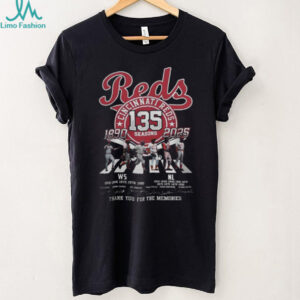 MLB Cincinnati Reds 135 Seasons 1890 2025 Thank You For The Memories T Shirt