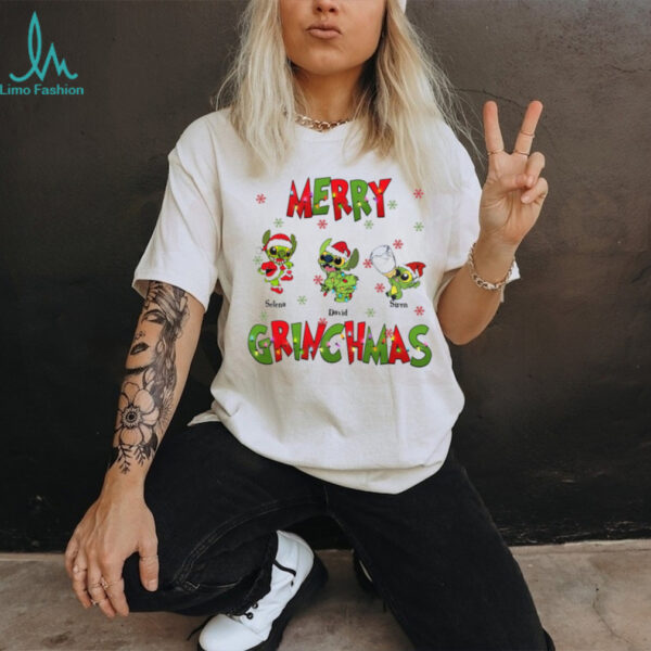 Merry Grinchmas Shirt   Personalized Christmas Tee For Families Who Love Stitch And Grinch