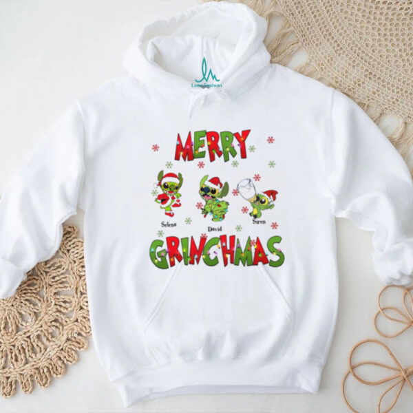 Merry Grinchmas Shirt   Personalized Christmas Tee For Families Who Love Stitch And Grinch