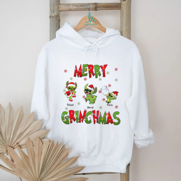 Merry Grinchmas Shirt   Personalized Christmas Tee For Families Who Love Stitch And Grinch