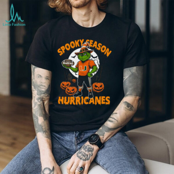 Miami Hurricanes Spooky Season Shirt – NCAA Football Grinch Tee – Custom Name Personalized College Halloween Gift