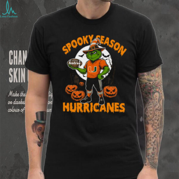 Miami Hurricanes Spooky Season Shirt – NCAA Football Grinch Tee – Custom Name Personalized College Halloween Gift