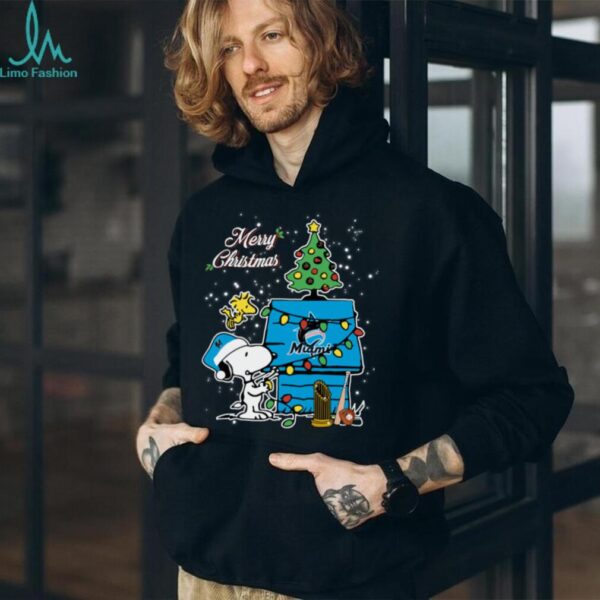Miami Marlins Merry Christmas With Snoopy Baby T Shirt
