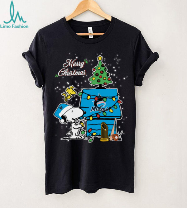 Miami Marlins Merry Christmas With Snoopy Baby T Shirt