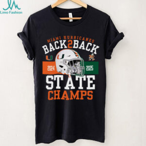 Miami Team Store Miami Hurricanes Black Back 2 Back State Champs T Shirt