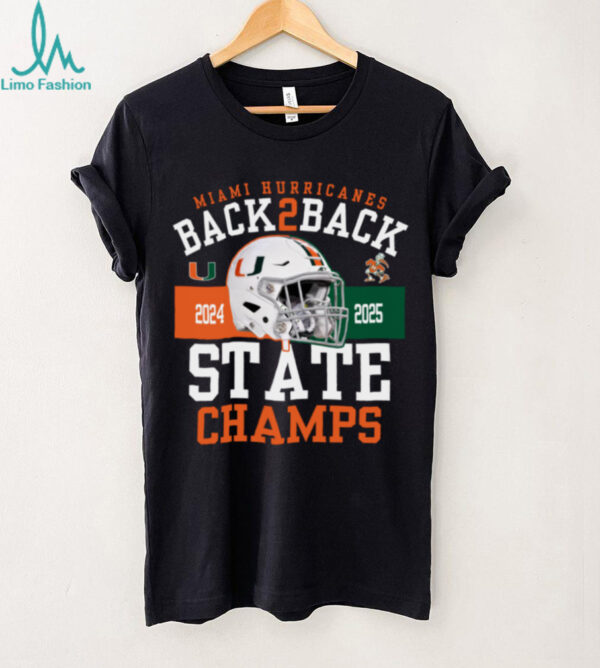 Miami Team Store Miami Hurricanes Black Back 2 Back State Champs T Shirt