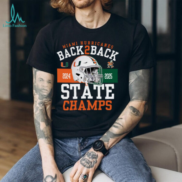 Miami Team Store Miami Hurricanes Black Back 2 Back State Champs T Shirt