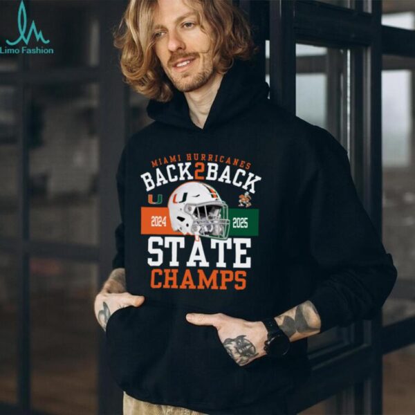 Miami Team Store Miami Hurricanes Black Back 2 Back State Champs T Shirt