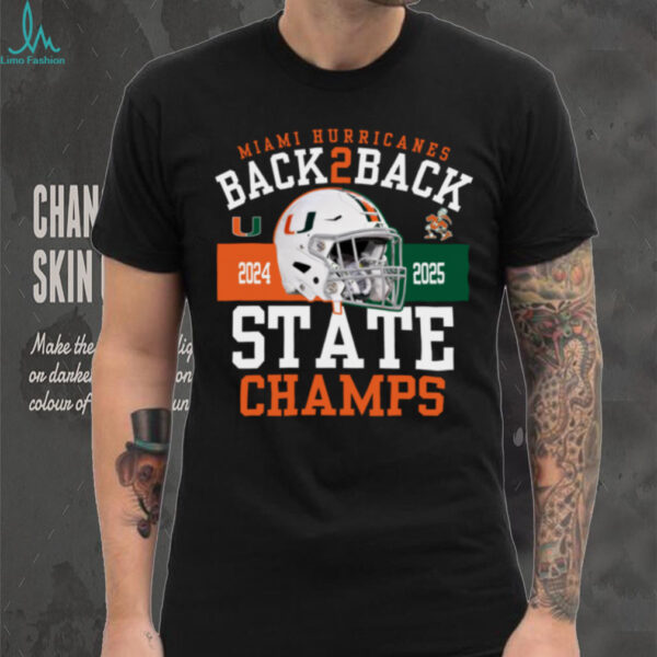 Miami Team Store Miami Hurricanes Black Back 2 Back State Champs T Shirt