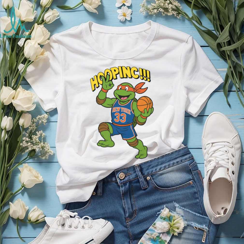 Michelangelo Ninja Turtles Hoopinc Patrick Ewing New York Knicks T Shirt