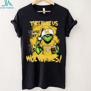 Michigan Wolverines Custom Name Grinch Holiday Tee – NCAA Football Christmas Shirt – “They Hate Us Because They Ain’t Us” Gift for Fans