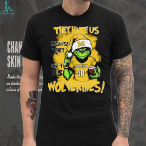 Michigan Wolverines Custom Name Grinch Holiday Tee – NCAA Football Christmas Shirt – “They Hate Us Because They Ain’t Us” Gift for Fans