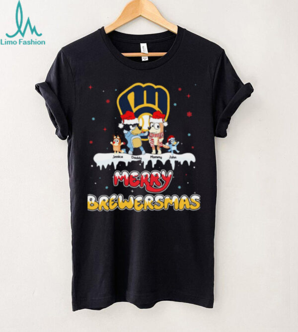 Milwaukee Brewers Bluey Family Christmas Shirt – Custom MLB Fan Tee – Personalized Holiday Baseball Gift for Kids & Adults