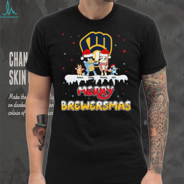 Milwaukee Brewers Bluey Family Christmas Shirt – Custom MLB Fan Tee – Personalized Holiday Baseball Gift for Kids & Adults