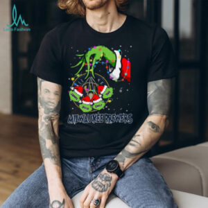 Milwaukee Brewers Grinch Christmas Lights Tee – MLB Baseball Custom Name Fan Gift Holiday Shirt