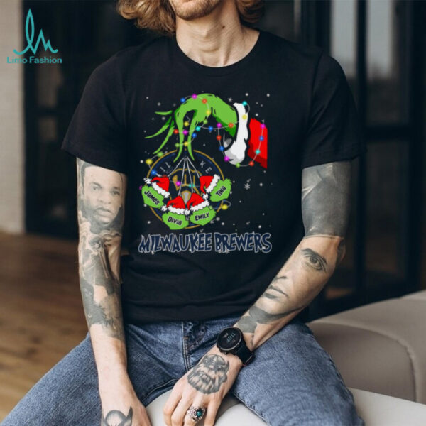 Milwaukee Brewers Grinch Christmas Lights Tee – MLB Baseball Custom Name Fan Gift Holiday Shirt