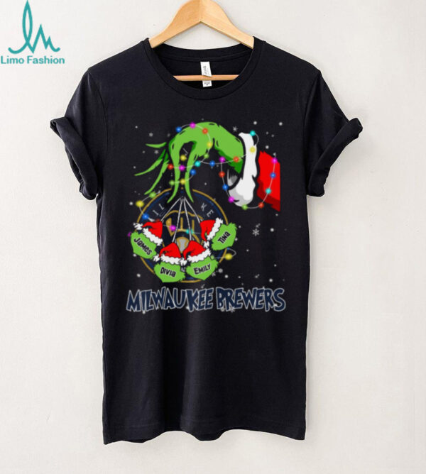 Milwaukee Brewers Grinch Christmas Lights Tee – MLB Baseball Custom Name Fan Gift Holiday Shirt