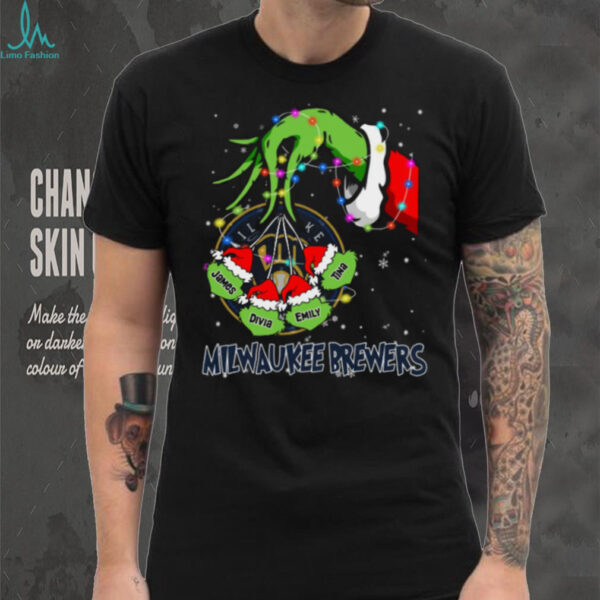 Milwaukee Brewers Grinch Christmas Lights Tee – MLB Baseball Custom Name Fan Gift Holiday Shirt