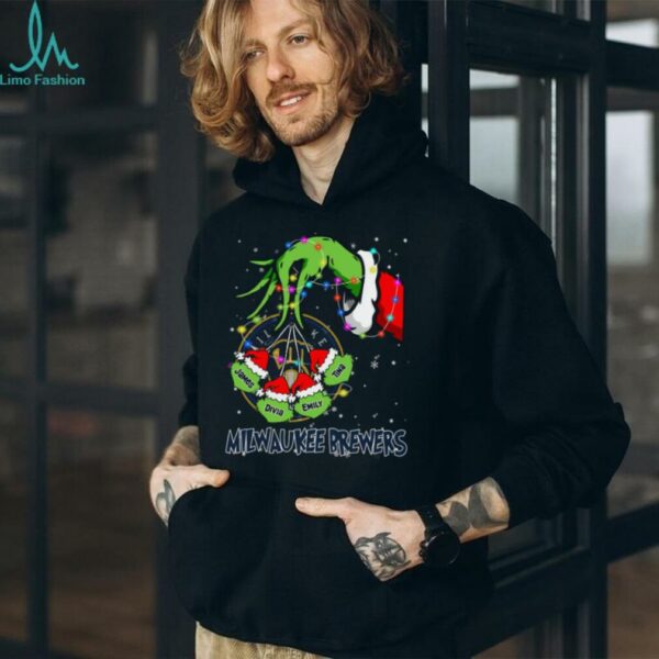 Milwaukee Brewers Grinch Christmas Lights Tee – MLB Baseball Custom Name Fan Gift Holiday Shirt