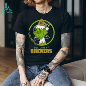 Milwaukee Brewers Grinch I Hate People But I Love My Team Christmas Baseball T Shirt