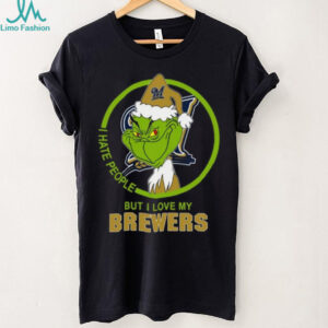 Milwaukee Brewers Grinch I Hate People But I Love My Team Christmas Baseball T Shirt