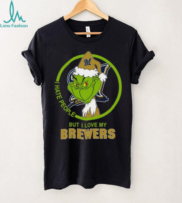 Milwaukee Brewers Grinch I Hate People But I Love My Team Christmas Baseball T Shirt