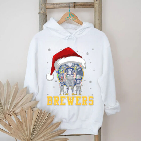 Milwaukee Brewers Santa Christmas Lights Shirt – Custom Name MLB Family Tee – Personalized Holiday Baseball Apparel Gift
