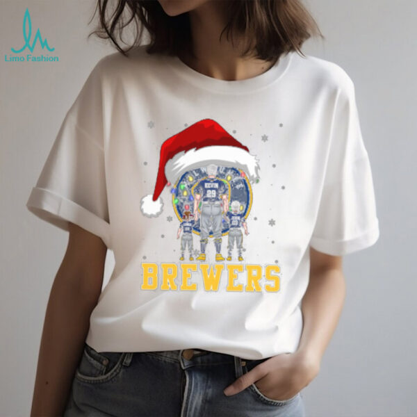 Milwaukee Brewers Santa Christmas Lights Shirt – Custom Name MLB Family Tee – Personalized Holiday Baseball Apparel Gift