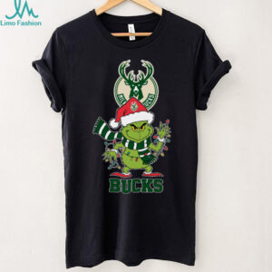 Milwaukee Bucks Christmas Grinch Santa Hat Holiday 2025 TShirt
