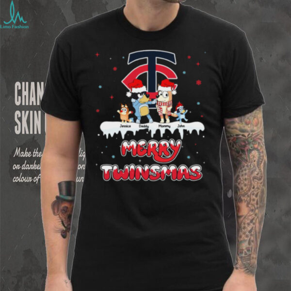 Minnesota Twins Bluey Family Christmas Shirt – Personalized MLB Fan Tee – Custom Name Holiday Baseball Gift Matching Outfit