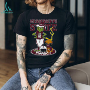 Mississippi State Bulldogs Custom Name Grinch and Dog Shirt – NCAA Football Christmas Tee – Personalized Holiday Gift for Fans